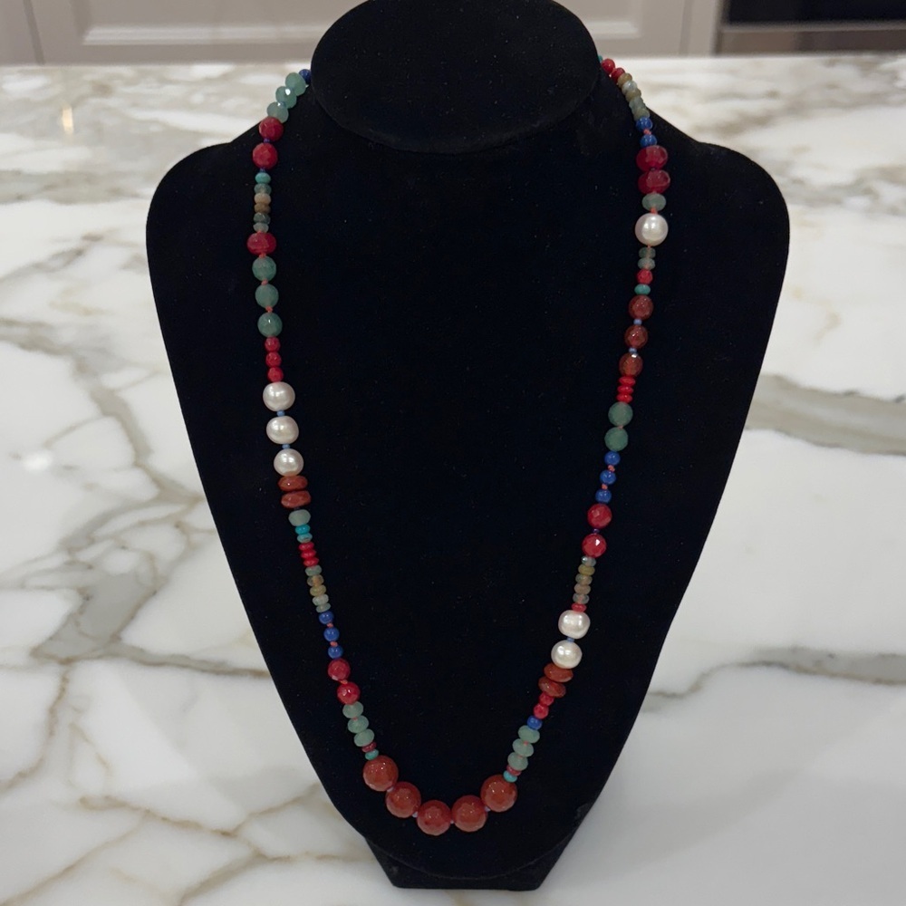 Sundance Catalog Faceted Carnelian, Green Aventurine, Lapis, Pearl Nk. Stunning